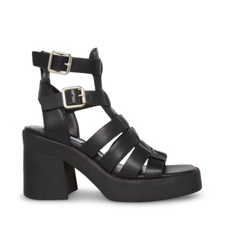 Black Steve Madden Kiona Leather Women's Heels Sandals | ZPTHR5326