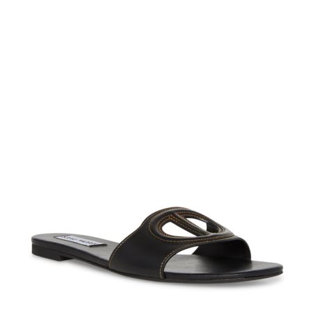 Black Steve Madden Kylah Leather Women's Slides | JFUAM3840