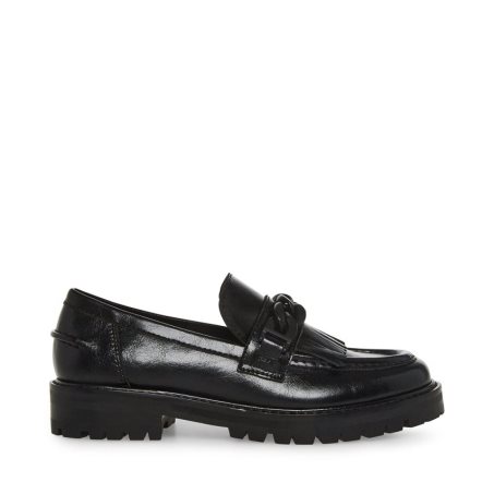 Black Steve Madden Malory Leather Women's Loafers | SXHMZ8564