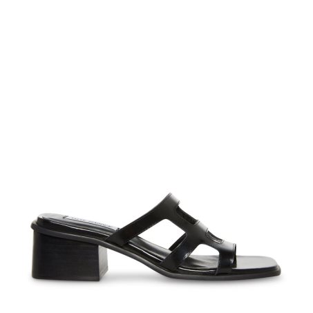 Black Steve Madden Princess Leather Women's Mules | DLAUR9374