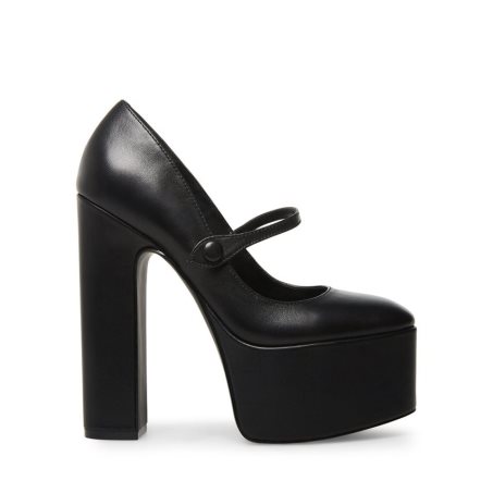 Black Steve Madden Prisila Leather Women's Heels | YC12GS7493