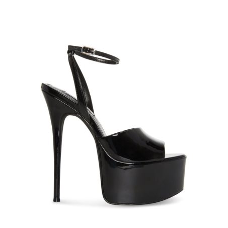 Black Steve Madden Ria Patent Women's Heels Sandals | ZOITP2436