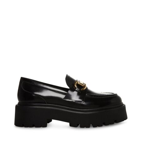 Black Steve Madden Roux Leather Women's Platform Shoes | ETVFW6807