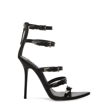 Black Steve Madden Simone Leather Women's Heels Sandals | TCFXU4271