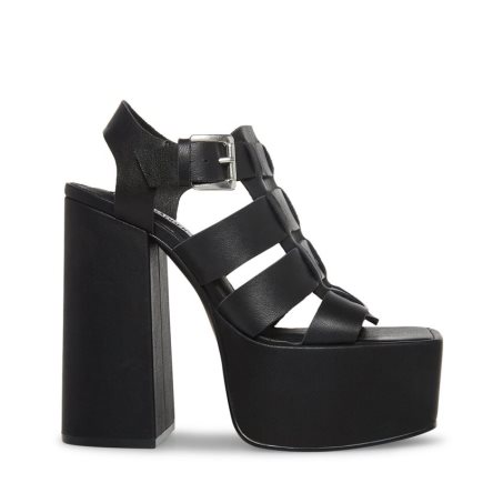 Black Steve Madden Tranquil Leather Women's Platform Sandals | NKUWE5890