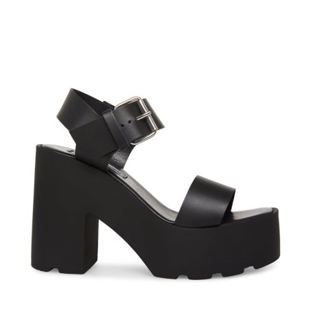 Black Steve Madden Vesta Leather Women's Platform Sandals | XDBAL7089