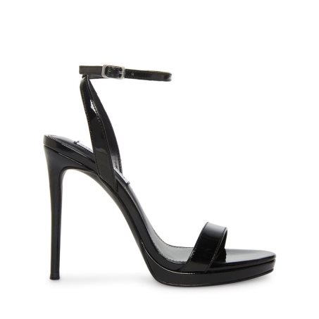 Black Steve Madden Wafer Patent Women's Heels Sandals | TSNEV6201