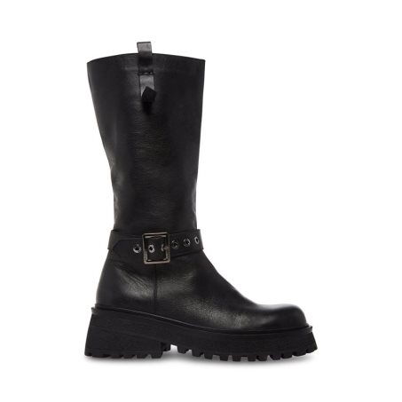 Black Steve Madden Willow Leather Women's High Boots | GXNWL1824