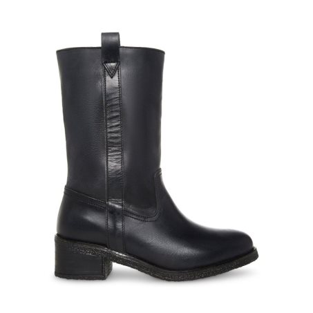 Black Steve Madden Winny Leather Women's High Boots | RUBAP3825