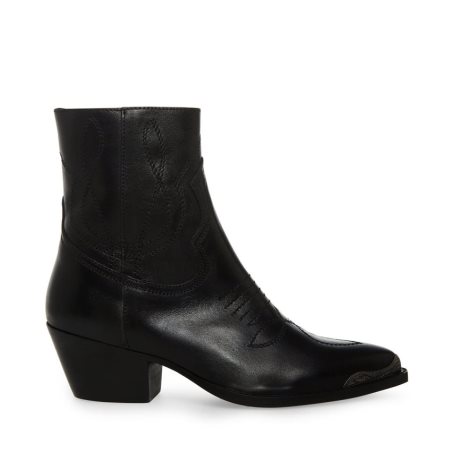 Black Steve Madden son Leather Women's Ankle Boots | PBAEL9760