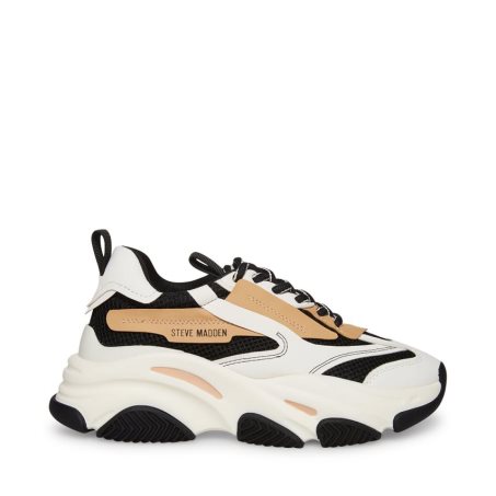 Black / White / Beige Steve Madden Possession Women's Sneakers | UXZOR3856