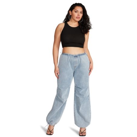 Blue Steve Madden Pia Parachute Denim Fabric Women's Pants | DFATC9407