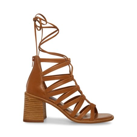 Brown Steve Madden Cherri30 Leather Women's Heels Sandals | UFZKS0569