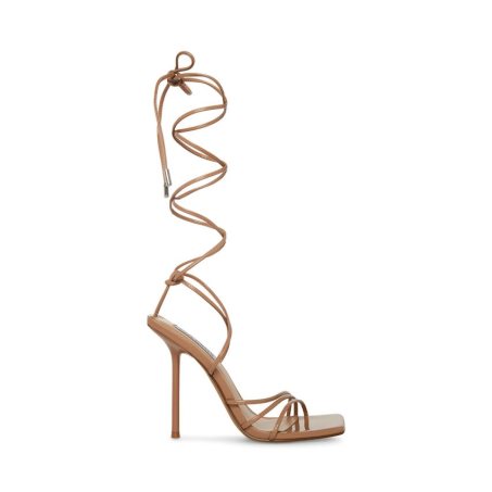 Brown Steve Madden Evita Patent Women's Heels Sandals | GSRVN9162