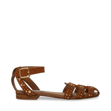 Brown Steve Madden Media-s Suede Women's Flat Sandals | GIHCS3920