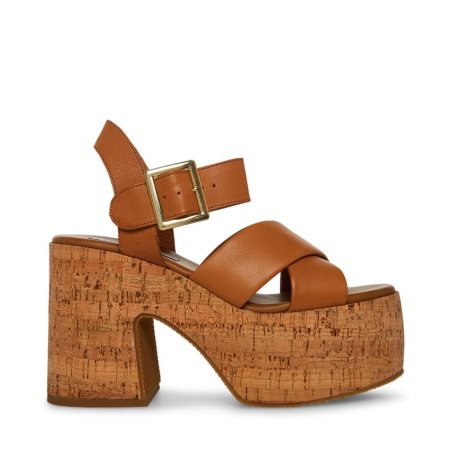 Brown Steve Madden Palmer Leather Women's Platform Sandals | VJGRS0973