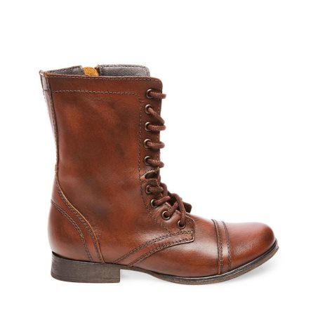 Brown Steve Madden Troopa Leather Women's Ankle Boots | KLC12R3162