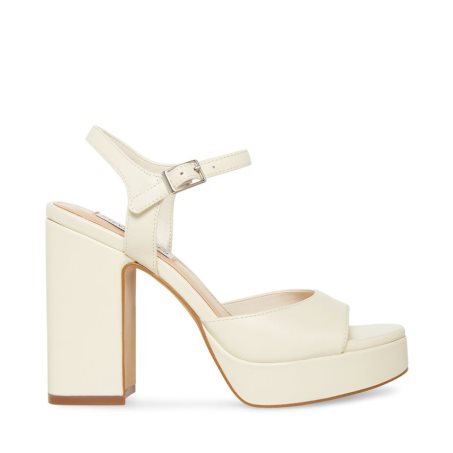 Cream Steve Madden Amy Leather Women's Heels Sandals | SXBVU8054