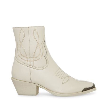 Cream Steve Madden son Leather Women's Ankle Boots | NXYFS7239