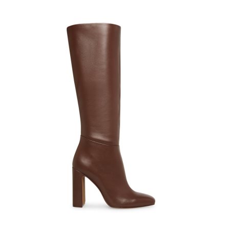 Dark Brown Steve Madden Ally Leather Women's Knee-high Boots | HEAGJ3571