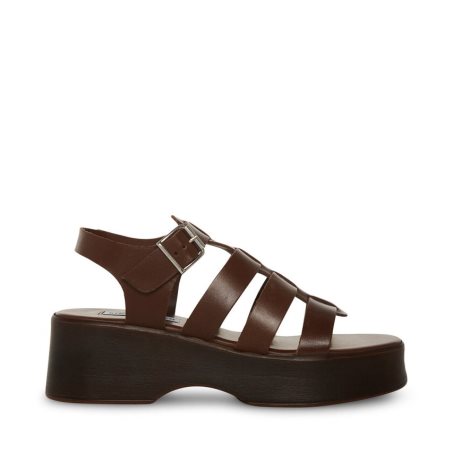 Dark Brown Steve Madden Sarai Leather Women's Platform Sandals | EITWY9073