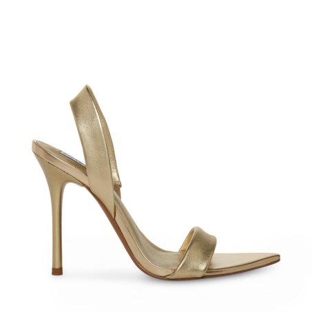 Gold Steve Madden Batali Leather Women's Heels Sandals | VWBTI4681