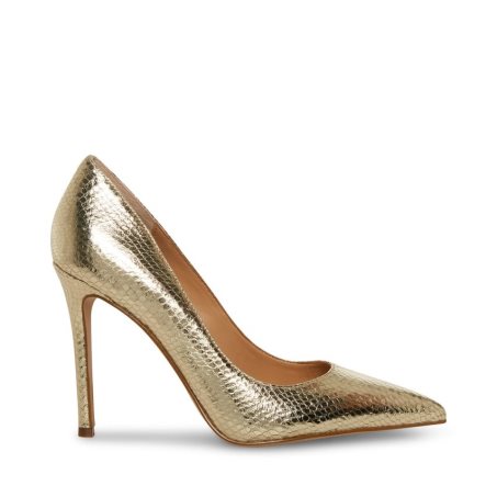 Gold Steve Madden Evelyn Snake Women's Heels | YDCLV1324