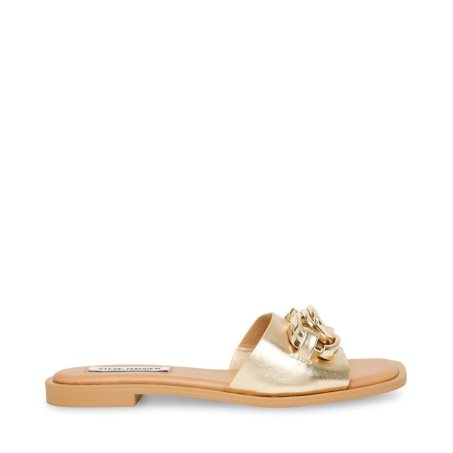 Gold Steve Madden Gene Women's Slides | GWOFR3429