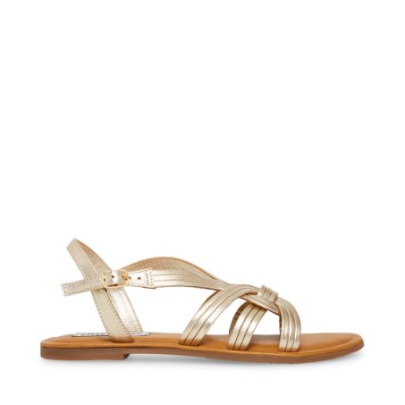 Gold Steve Madden Prim Women's Flat Sandals | ZABUN5032