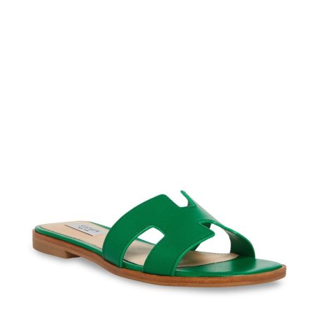 Green Steve Madden Hadyn Leather Women's Slides | RD12OB6794