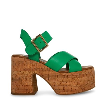 Green Steve Madden Palmer Leather Women's Platform Sandals | ZXDEL2573