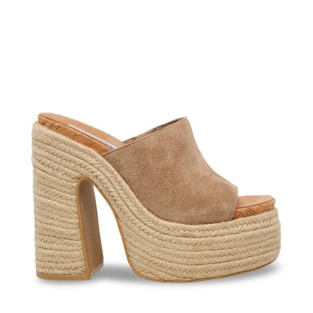 Light Brown Steve Madden Becca Suede Women's Platform Sandals | EWLGA2563