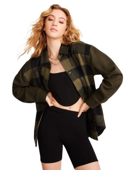 Olive Steve Madden Sophia Shacket Women's Shirt Jackets | RD12UC4706