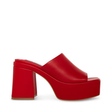 Red Steve Madden Capria Leather Women's Platform Sandals | UIKYB2476