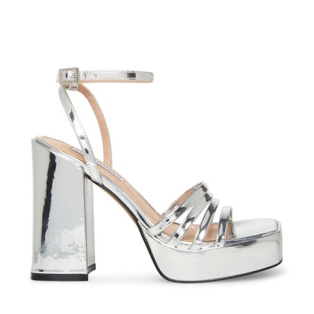 Silver Steve Madden Disco Women's Heels Sandals | FX12DB8265