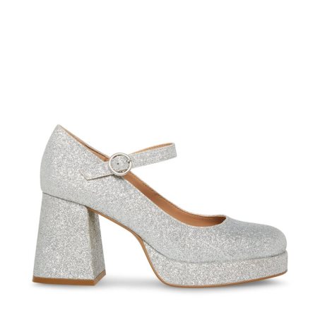 Silver Steve Madden Mingle Glitter Women's Heels | MW12DF0487