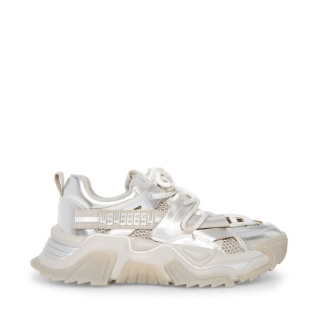 Silver Steve Madden Power Women's Sneakers | FVSUW6213