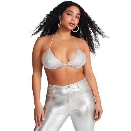 Silver Steve Madden Rhinestone Women's Bikini Tops | VY12IR7465