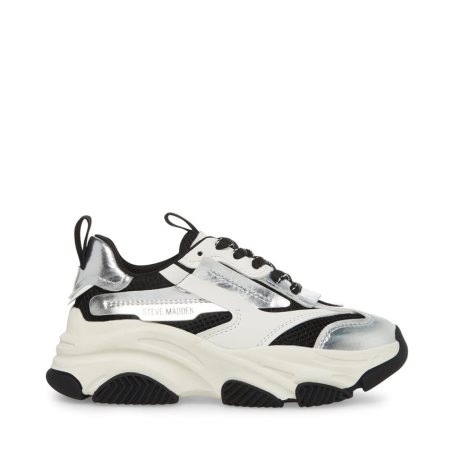 Silver / White / Black Steve Madden Jpossess Kids' Sneakers | YPF12D3241