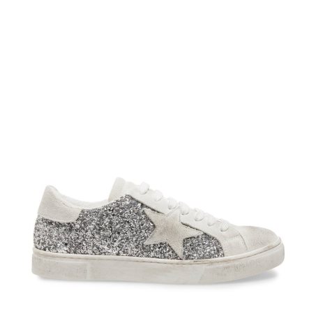 Silver / White Steve Madden Rubie Glitter Women's Sneakers | 12CZDR4613