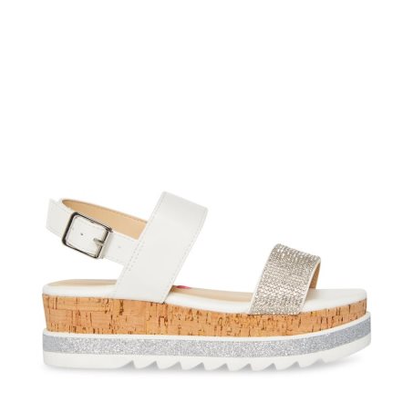 White / Silver Steve Madden Jtristaa Kids' Platform Sandals | GJPKV0814