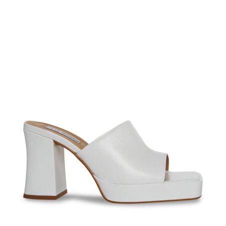 White Steve Madden Alex Leather Women's Mules | NZUBD2136