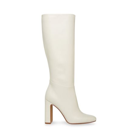 White Steve Madden Ally Leather Women's Knee-high Boots | 12KECG8965