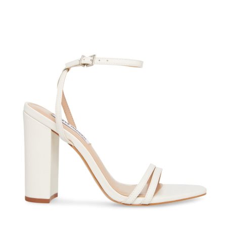 White Steve Madden Candid Leather Women's Heels Sandals | ARIZB1745