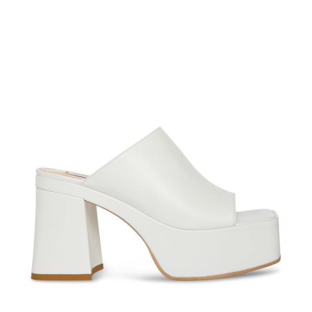 White Steve Madden Capria Leather Women's Platform Sandals | AEUYN9821