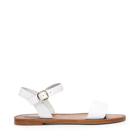 White Steve Madden Donddi Leather Women's Flat Sandals | CDBKX6270