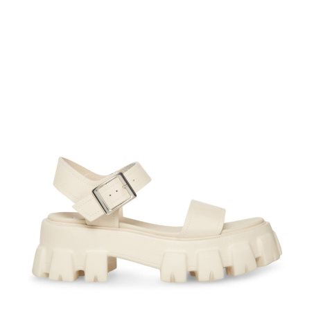 White Steve Madden Ellie Leather Women's Platform Sandals | JVHKR4790