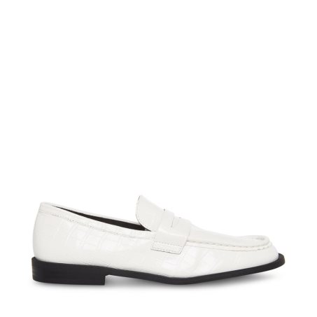 White Steve Madden Goodman Crocodile Women's Loafers | HJKES1372