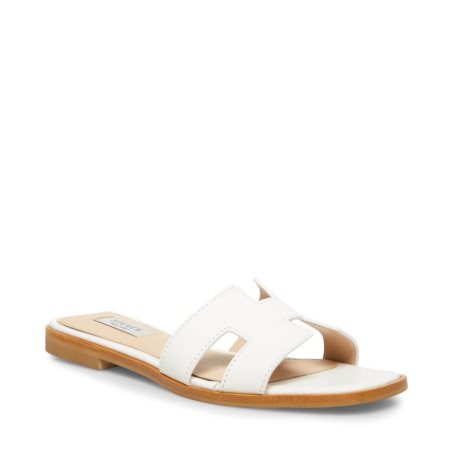 White Steve Madden Hadyn Leather Women's Slides | OFXZV1068