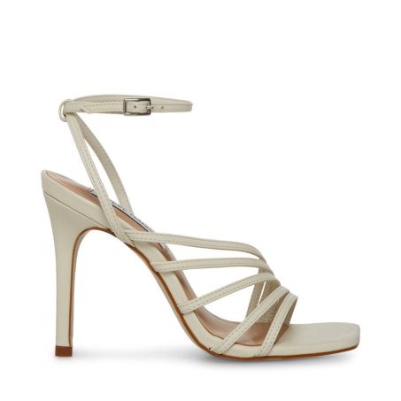 White Steve Madden Kamila Leather Women's Heels Sandals | FN12YG5184